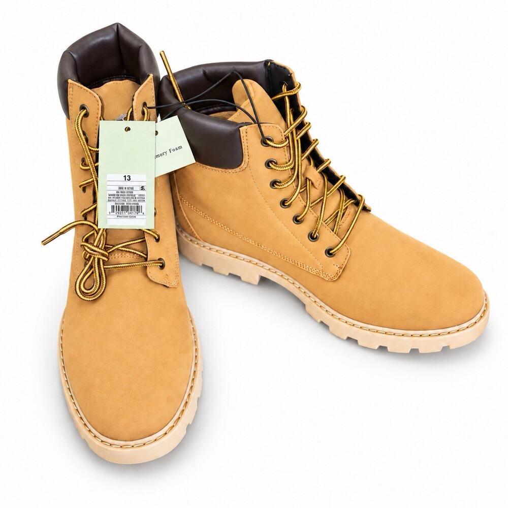 Goodfellow & Co Men’s Work Boots Size 13 Tan Tahoe Memory Foam Lace Up Casual